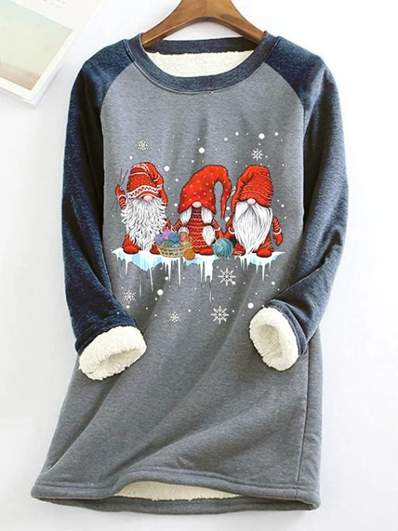 Blue Casual Graphic Tops Round Neck Long Sleeve Santa Claus Printed Xmas Sweatshirts