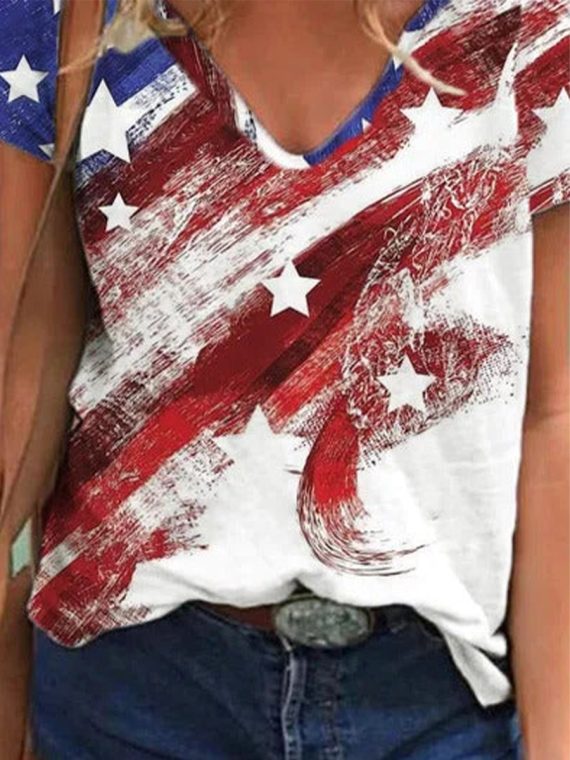 Casual V Neck Shift Abstract T-Shirts - Image 3