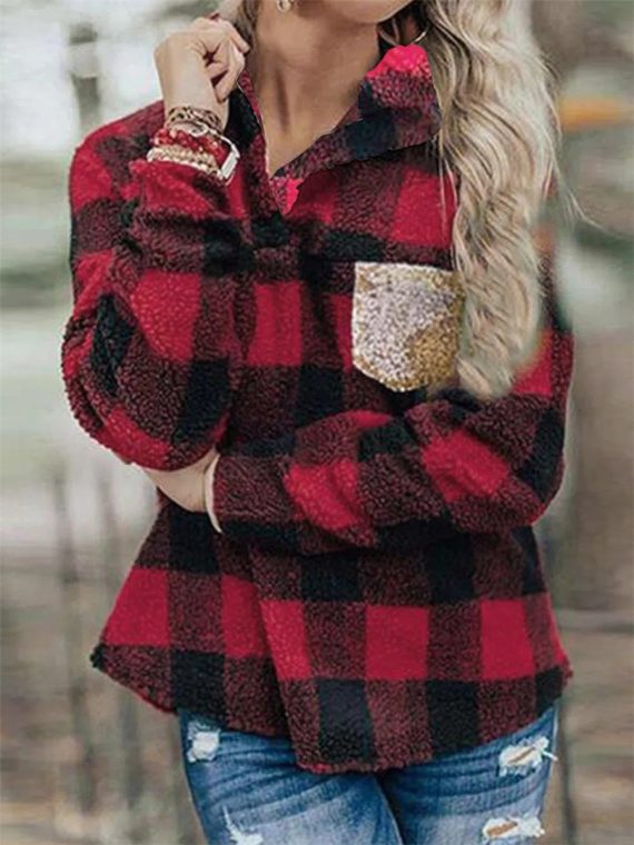 Casual Grid V Neck Sweatshirt
