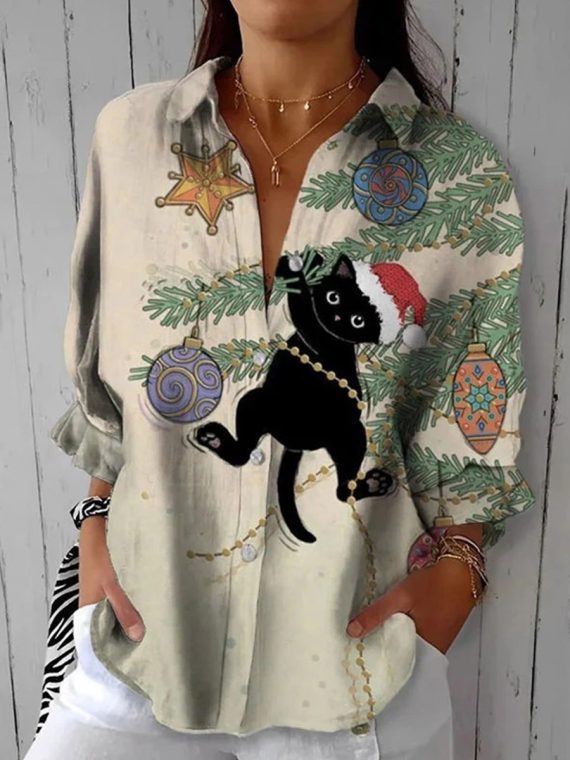 Creative Cat Print Blouse