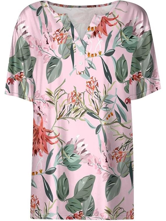 Casual Elegant T-shirt Short Sleeve V-Neck Printed Top - Image 2