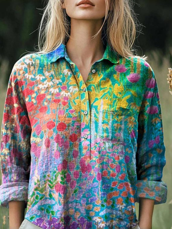 Colorful Floral Print Blouse