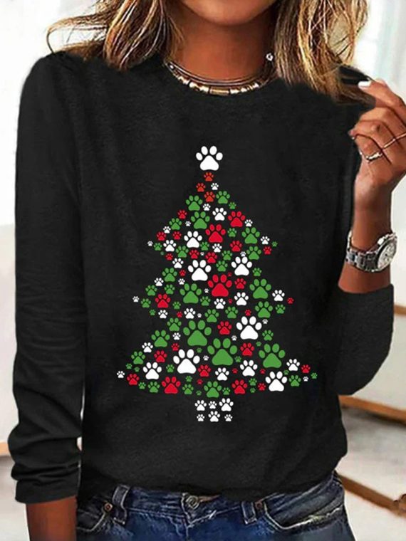 Christmas T-Shirt With Cat Paw Print