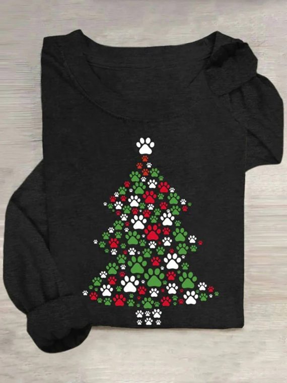 Christmas T-Shirt With Cat Paw Print - Image 2