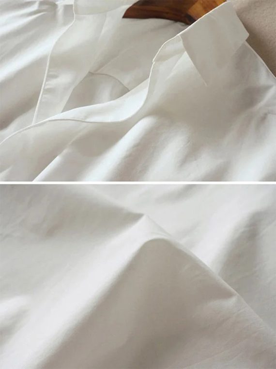 Casual Short Sleeves Loose Solid Color Lapel Collar Tops - Image 3