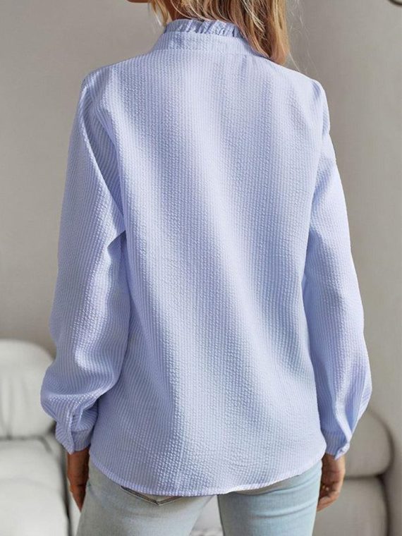 Blue Long Sleeve Print Work Blouse - Image 2