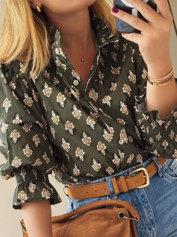 Collared Green Long Sleeve Shirt