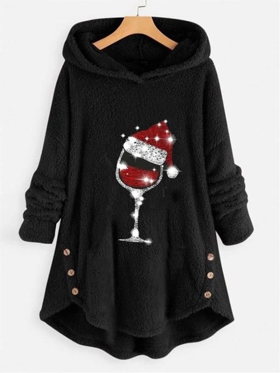 Black  Casual Graphic Tops Hooded Printed Long Sleeve Xmas Sweatshirts