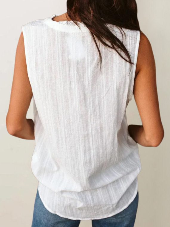 Butterflies Floral Print V-neck Sleeveless White Tank Top - Image 2