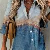 Abstract Print Lapel Long Sleeve Blouse