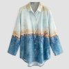Abstract Print Lapel Long Sleeve Blouse - Image 2