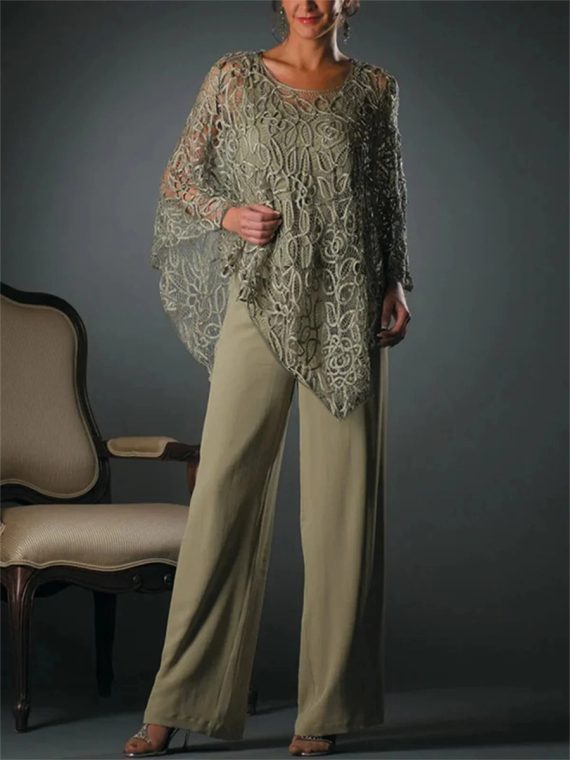 Elegant Plain Round Neck Long Sleeve Two Piece Set - Image 2