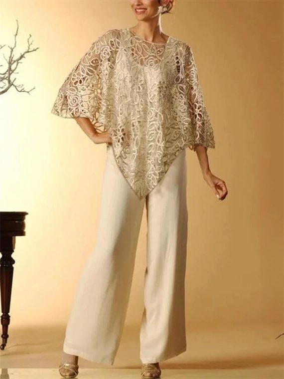 Elegant Plain Round Neck Long Sleeve Two Piece Set - Image 3