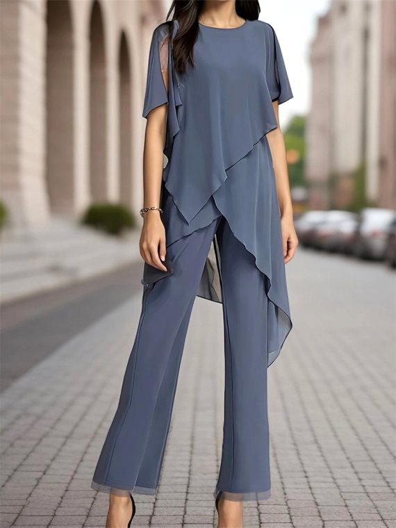 Blue Plain Half Sleeve Two Piece Set