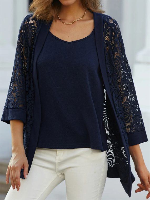 Plain  3/4 Sleeve Two Piece Set