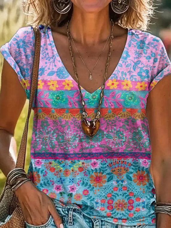 Elegant V-Neck Short Sleeve Top