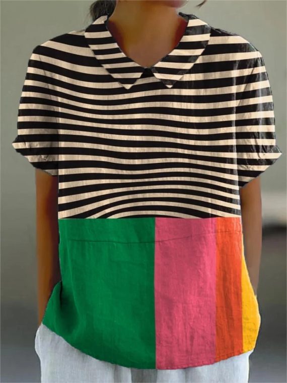 Abstract Geometric Pattern Art Print Casual Round Neck Short Sleeve Shirt