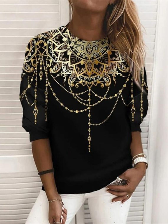 Black  Casual Round Neck Printed Long Sleeve Sweatshirts