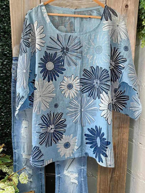 Blue Round Neck Top