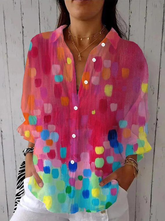 Colorful Collared Long Sleeve Shirt