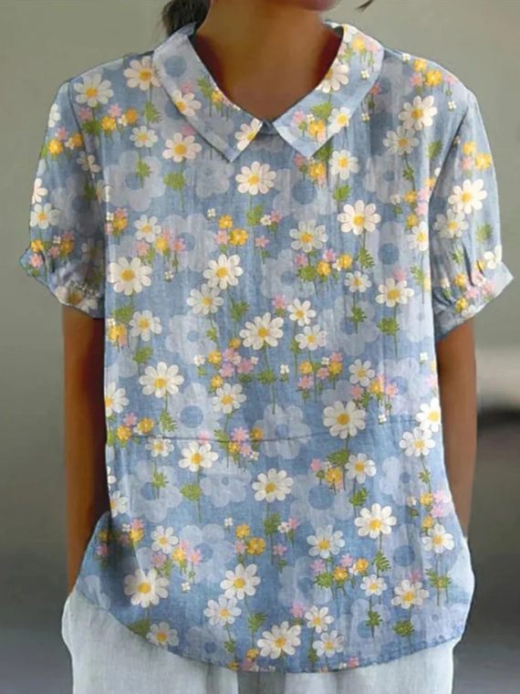 Casual Floral Print Short Sleeve Blouse