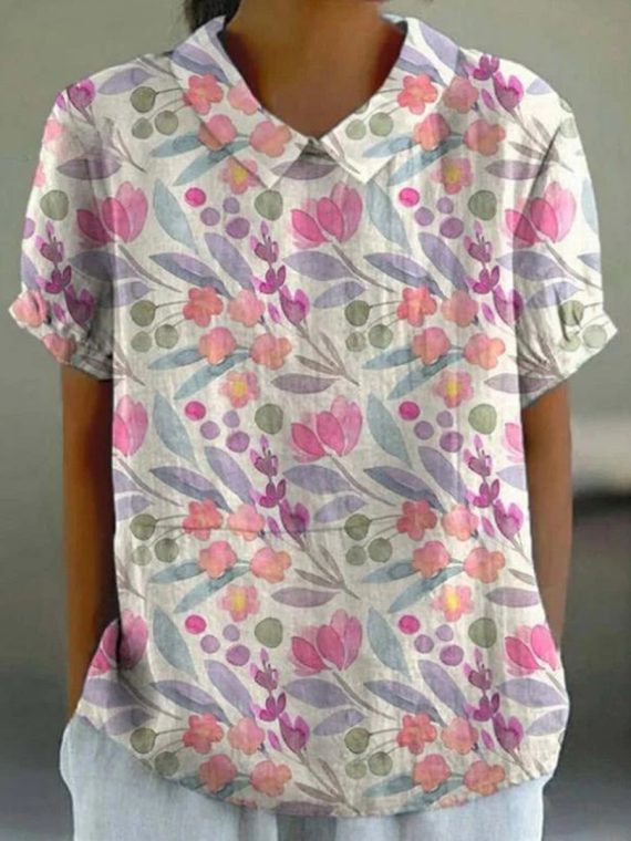 Casual Floral Print Short Sleeve Blouse