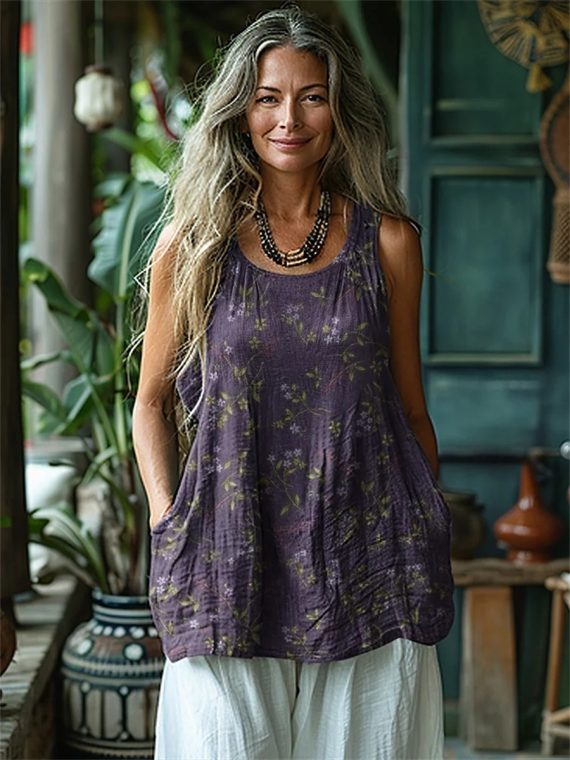 Bohemian Style Floral Suspender Sleeveless Top