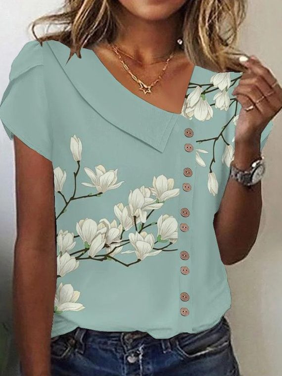 Casual Floral Print Short Sleeve Top
