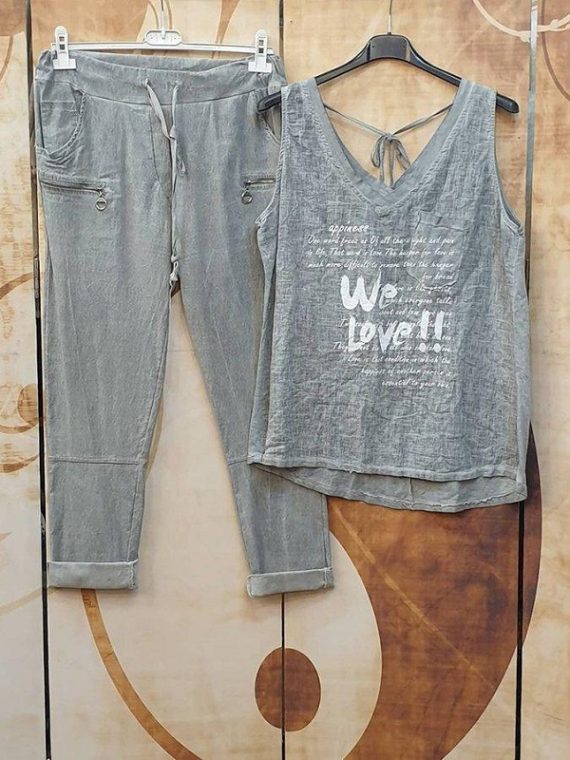 Gray Casual Style Character Printed V-neck Sleeveless Two Piece Suit