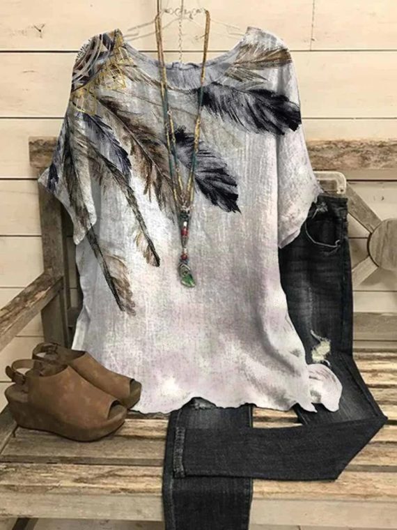 Colorful Casual Graphic Tops V Neck Printed Short Sleeve Blouse