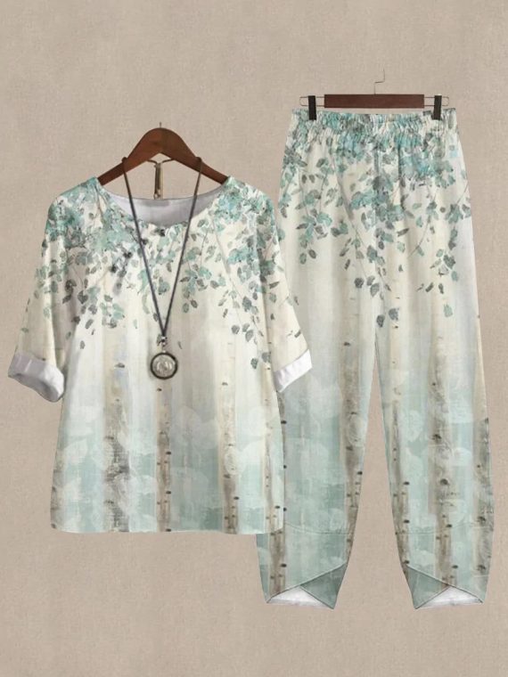 Casual Round Neck Printed Half Sleeve Two Piece Suit