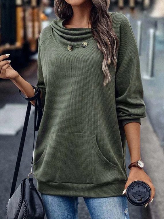 Army Green Casual Plain Loose Daily Hoodie