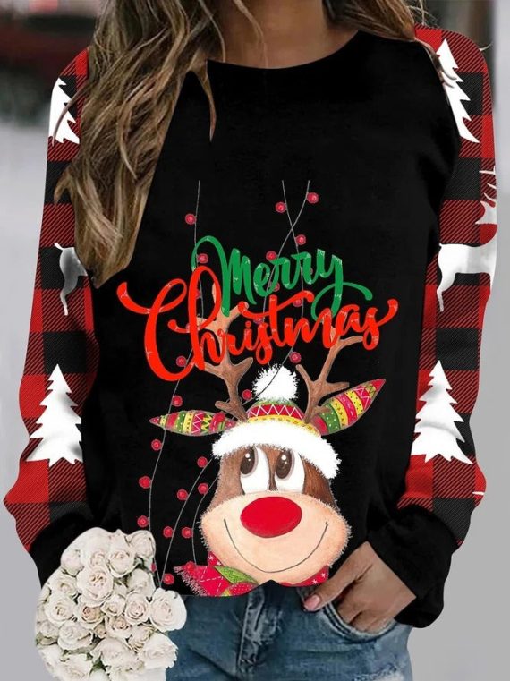 Black Casual Round Neck Animal Printed Long Sleeve Sweatshirts