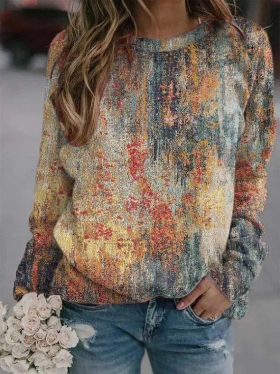 Casual Round Neck Loose Long Sleeve Sweatshirts
