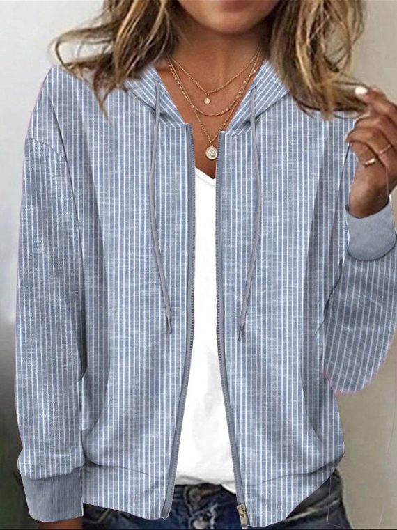 Comfy Striped Hoodie Blue Outerwear