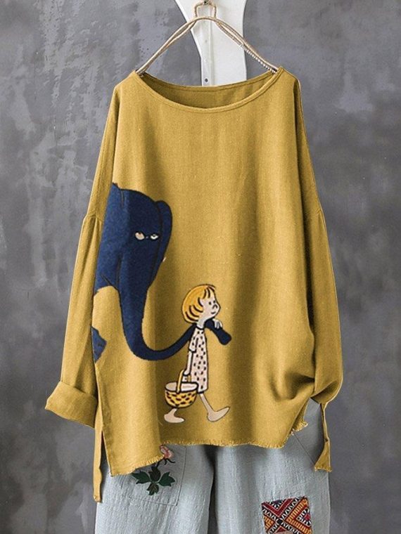 Animal Print Round Neck Long Sleeve T-shirt