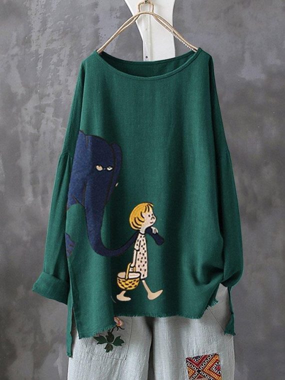 Animal Print Round Neck Long Sleeve T-shirt - Image 2