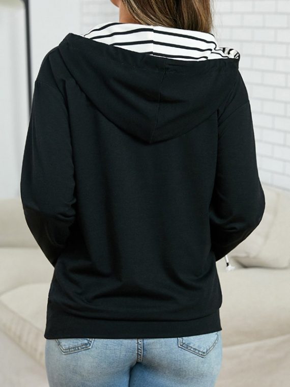 Black Solid Half Zip Hoodie Sweatshirt