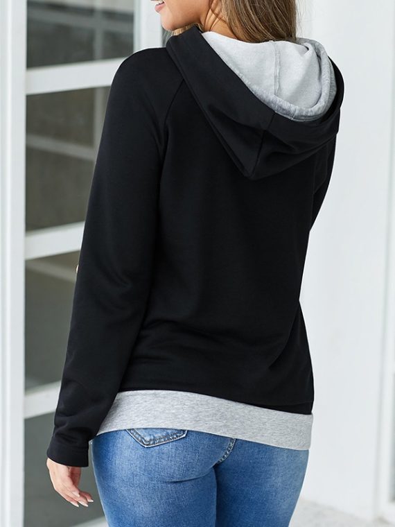 Black Solid Zipper Hoodie Sweatshirt - Image 2