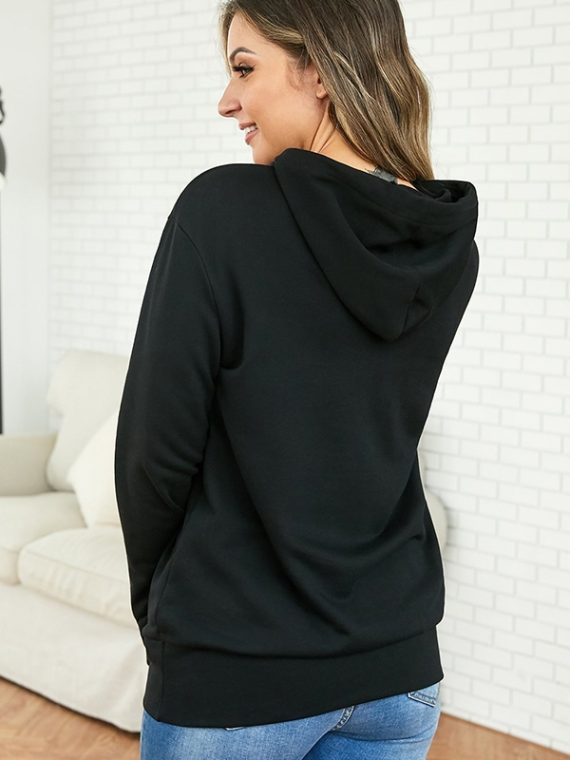 Black Solid Zipper Hoodie Sweatshirt - Image 2