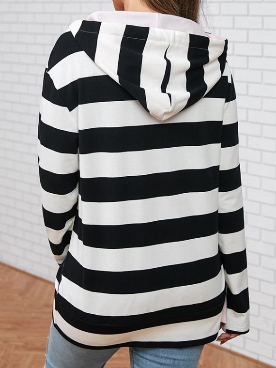 Black Stripe Half Zip Hoodie Sweatshirt