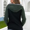 Army Green Solid Splicing Hoodie Sweatshirt - Image 2