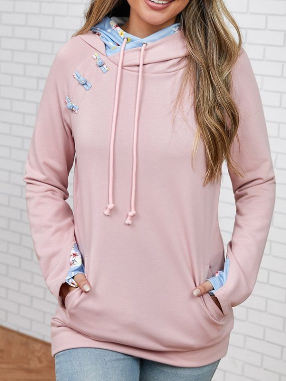 Blush Solid Color Zipper Casual Hoodie Sweatshirt - Image 2