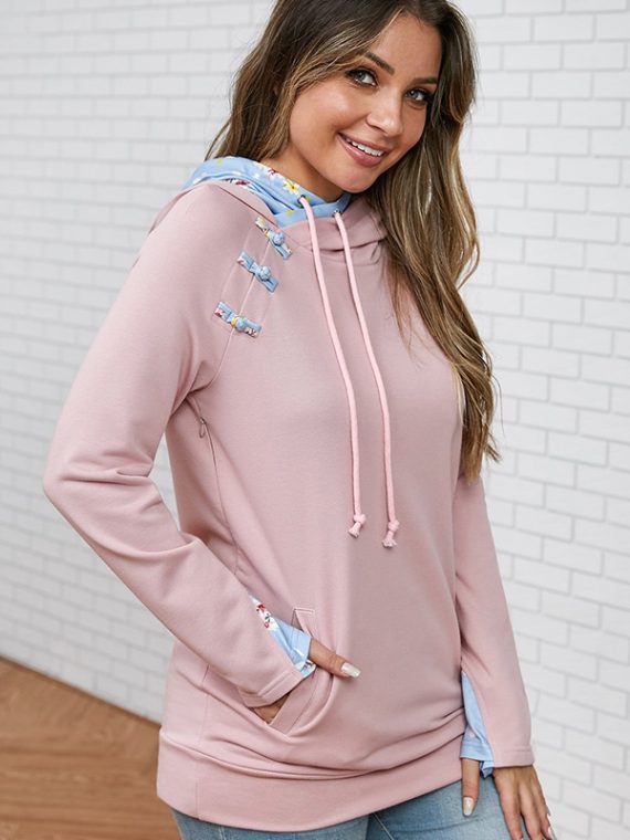 Blush Solid Color Zipper Casual Hoodie Sweatshirt - Image 4