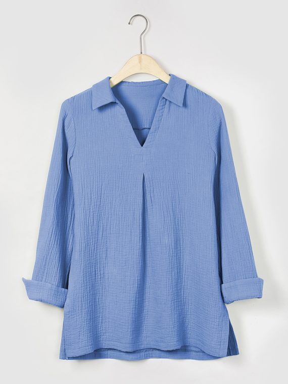 Solid Casual V-neck Margarita Long Sleeve Shirt - Image 14