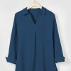 Solid Casual V-neck Margarita Long Sleeve Shirt