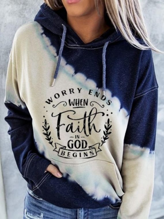 Blue Casual Graphic Tops Long Sleeve Alphabet Printed Hoodies