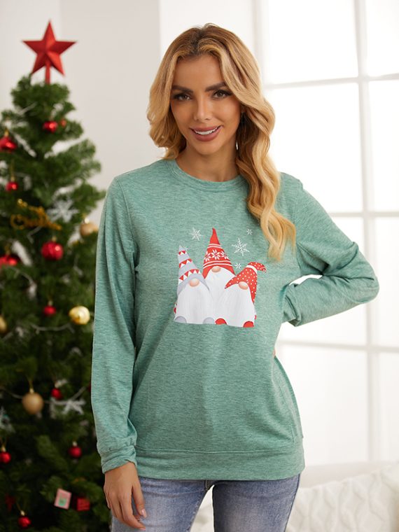 Casual Graphic Tops Round Neck Long Sleeve Christmas Gnomes Printed Sweatshirts - Image 4