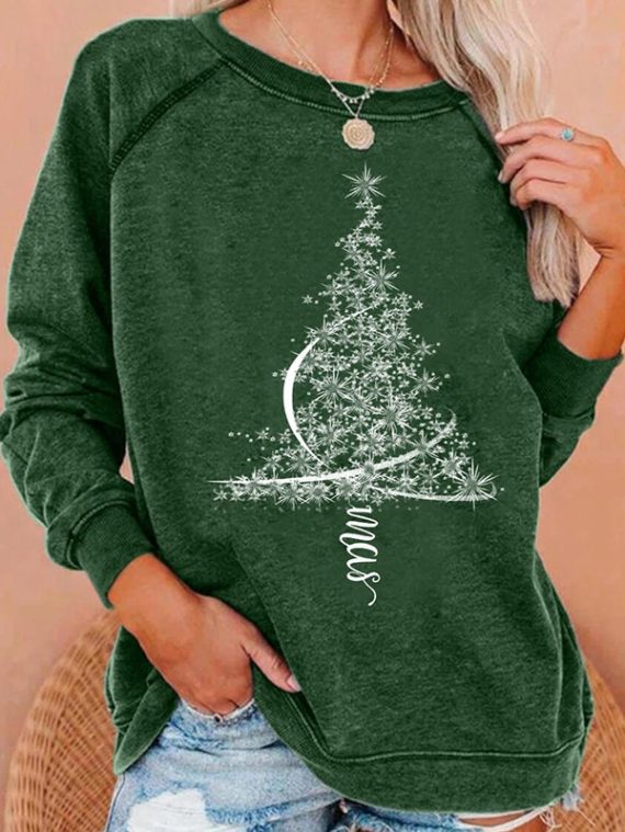 Casual Graphic Tops Round Neck Long Sleeve Christmas Tree Printed Sweatshirts - Image 2