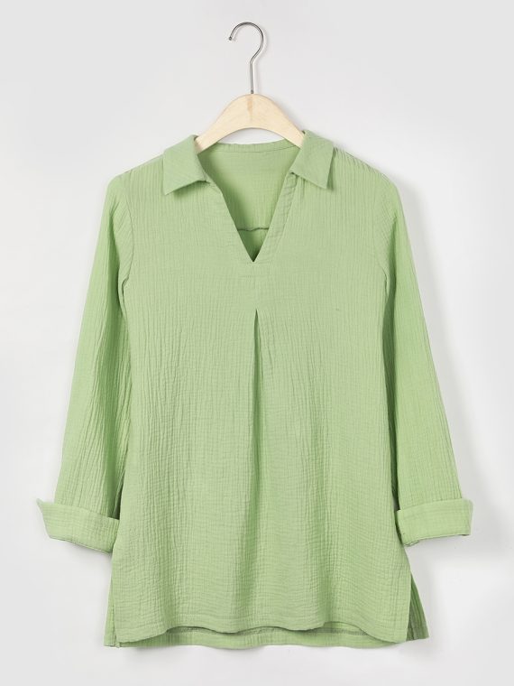 Solid Casual V-neck Margarita Long Sleeve Shirt - Image 3